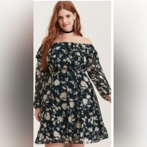 Torrid Green Floral Dress 1 14/16 1X EUC